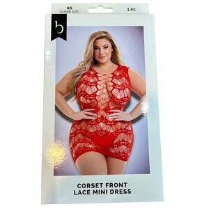 Baci Women’s Corset Front Lace Mini Dress Lingerie Red Queen Size New in Package